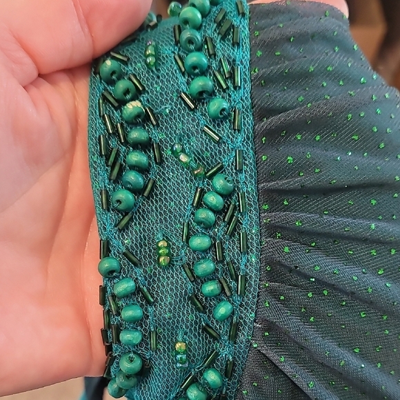 Y2K Vintage Sparkly Beaded Halter Maxi Gown Dress Size 10 Green Ombre Formal 90s - Picture 11 of 13